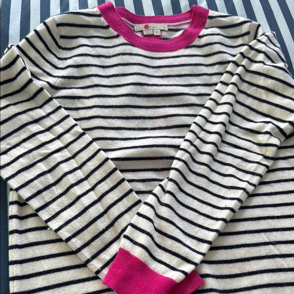Boden cashmere Striped Crew Neck Sweater with Pink Accents